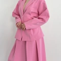 Kruvaze Yaka Ceket-Etek Takım Pembe