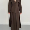 Kruvaze Yaka Ceket-Etek Takım Kahve