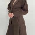 Kruvaze Yaka Ceket-Etek Takım Kahve