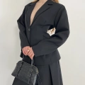 Kruvaze Yaka Ceket-Etek Takım Siyah
