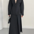 Kruvaze Yaka Ceket-Etek Takım Siyah