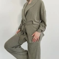 Bürümcük Bel Bağlamalı Kruvaze Yaka Tasarım Takım Haki