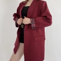 Astarı Desenli Blazer Ceket Bordo