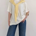 Omuzdan Bağlama Detaylı Oversize Tişört Sarı