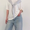 Omuzdan Bağlama Detaylı Oversize Tişört Gri