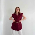 Kemer Detaylı Kruvaze Yaka Yelek Bordo