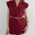 Kemer Detaylı Kruvaze Yaka Yelek Bordo