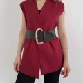 Kalın Kemer Detaylı Yelek Bordo