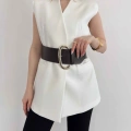 Kalın Kemer Detaylı Yelek Beyaz