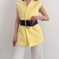 Kalın Kemer Detaylı Yelek Sarı