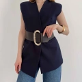 Kalın Kemer Detaylı Yelek Lacivert