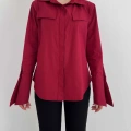 Poplin Kol Detaylı Gömlek Bordo