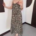 Leopar Desenli Pamuklu Ayar Askılı Poplin Salaş Elbise Leopar