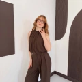 Büzgü Detay Bluz Pantolon Takım Kahve