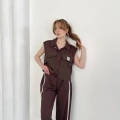 Vintage Şerit Detaylı Modal Takım Kahve