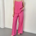 Krep Kumaş Askılı Bluz-Pantolon Takım Fuşya