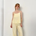 Krep Kumaş Askılı Bluz-Pantolon Takım Sarı