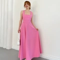 Atlet Yaka Ön-Arka Bağlama Detaylı Midi Elbise Pembe