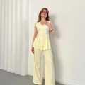 Double Kumaş Pileli Yelek-Pantolon Takım Sarı