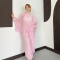Uçuşan Pelerin Bluz-Pantolon Takım Pembe
