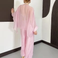 Uçuşan Pelerin Bluz-Pantolon Takım Pembe