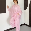 Uçuşan Pelerin Bluz-Pantolon Takım Pembe