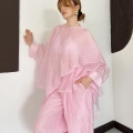 Uçuşan Pelerin Bluz-Pantolon Takım Pembe