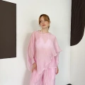 Uçuşan Pelerin Bluz-Pantolon Takım Pembe