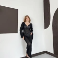 Pencere Detaylı Ajurlu Triko Elbise Siyah