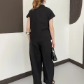 Poplin Bağlama Detaylı Bluz-PAntolon Takım Siyah