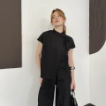 Poplin Bağlama Detaylı Bluz-PAntolon Takım Siyah