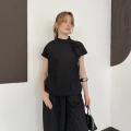 Poplin Bağlama Detaylı Bluz-PAntolon Takım Siyah