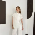 Poplin Bağlama Detaylı Bluz-PAntolon Takım Beyaz