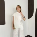 Poplin Bağlama Detaylı Bluz-PAntolon Takım Beyaz