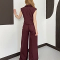 Büyük Düğme Detaylı Yelek-Pantolon Takım Bordo