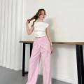 Fular Zımba Detaylı Keten Pantolon Pembe