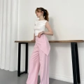 Fular Zımba Detaylı Keten Pantolon Pembe