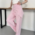 Fular Zımba Detaylı Keten Pantolon Pembe
