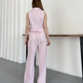 Arka Bağlama Detaylı Yelek-Pantolon Keten Takım Pembe