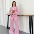 İspanyol Paça Transparan Gömlek-Pantolon Takım Pembe
