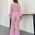 İspanyol Paça Transparan Gömlek-Pantolon Takım Pembe
