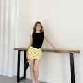 İçi Şortlu Puantiyeli Mini Etek Sarı