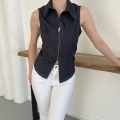 Fermuar Detaylı Denim Bluz Lacivert