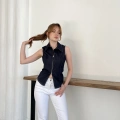 Fermuar Detaylı Denim Bluz Lacivert