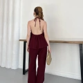 Boyundan Bağlamalı Bürümcük Bluz-Pantolon Takım Bordo