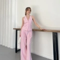 Sırt Detaylı Keten Yelek-Pantolon Takım Pembe