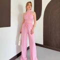 Boyundan Bağlamalı Keten Viral Takım Pembe