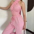 Boyundan Bağlamalı Keten Viral Takım Pembe