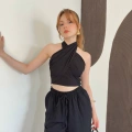 Boyundan Bağlamalı Keten Viral Takım Siyah