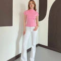 Slim Fıt Yarım Balıkçı Yaka Dar Kesim Bluz Pembe